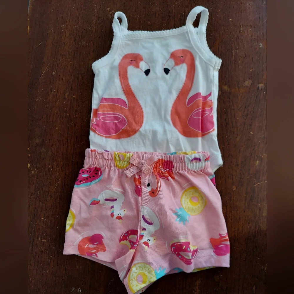 🎁 10/$25-Flamingos shorts and onesie set, 0- 3 months
